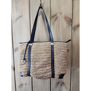 Brighton Dayton Straw Leather Tote Purse Hand Shoulder Bag MSRP $305 EUC